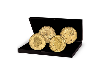 Coffret de 4 monnaies anciennes en or massif «Premiers Empereurs d'Europe»